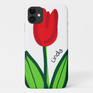 パーソナライズ美しい赤いチューリップ花スケッチ iPhone 11 ケース