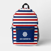 パーソナライズ航海の赤白青ストライプ舵 プリントバックパック (正面)