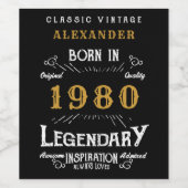 パーソナライズ誕生日あなたの名前を追加1980伝説 ワインラベル (シングルラベル)