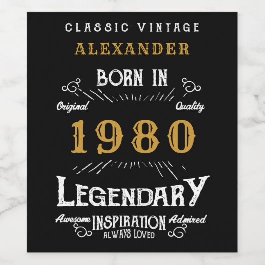 パーソナライズ誕生日あなたの名前を追加1980伝説 ワインラベル (シングルラベル)