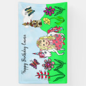 パーソナライズ誕生日バナープリンセスとユニコーン 横断幕 (縦)