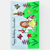 パーソナライズ誕生日バナープリンセスとユニコーン 横断幕 (縦)