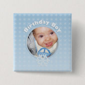 パーソナライズ誕生日ボーイ写真ウィンターオンダーランド 缶バッジ (正面)