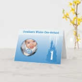 パーソナライズ誕生日ボーイ冬Onederland写真 カード (黄色い花)