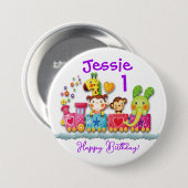パーソナライズ誕生日動物の列車若い子ビッグ 缶バッジ (正面&裏面)