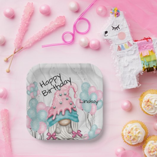 パーソナライズ誕生日格言のピンクターコイズ ペーパープレート (パーティー)