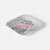 パーソナライズ誕生日格言のピンクターコイズ ペーパープレート (傾斜あり)