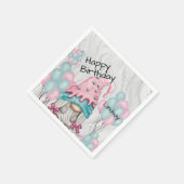 パーソナライズ誕生日格言ガールバルーン スタンダードカクテルナプキン (角)