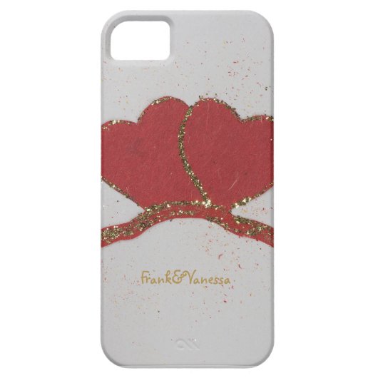 パーソナライズ赤いハート金ゴールド輝くバレンタイン Case-Mate iPhoneケース (裏面)