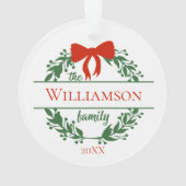パーソナライズ赤い緑のリース家族の名前クリスマス オーナメント (裏面)