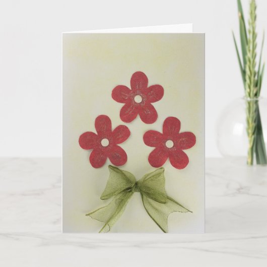 パーソナライズ赤い花と緑の弓 カード (正面)