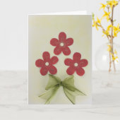 パーソナライズ赤い花と緑の弓 カード (黄色い花)