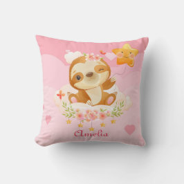 パーソナライズ赤ちゃんの女の子の雲の上にスロース クッション
