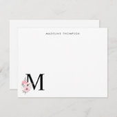 パーソナライズ赤面ピンクフローラレター名モノグラム ノートカード (正面/裏面)