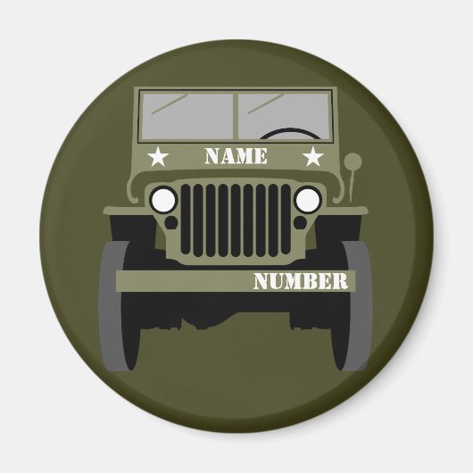 パーソナライズ軍隊退役軍人ヴィンテージ軍用車 マグネット (正面)