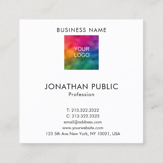 パーソナライズ追加Business Companyロゴのアップロード スクエア名刺 (裏面)