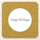 パーソナライズ金ゴールドグリッターフレームイメージあなたの名前 スクエアペーパーコースター (正面)