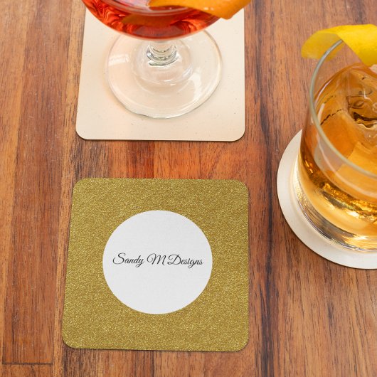 パーソナライズ金ゴールドグリッターフレームイメージあなたの名前 スクエアペーパーコースター