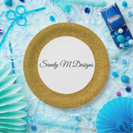 パーソナライズ金ゴールドグリッターフレーム画像あなたの名前Squ ペーパープレート (パーティー)