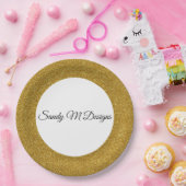 パーソナライズ金ゴールドグリッターフレーム画像あなたの名前Squ ペーパープレート (パーティー)