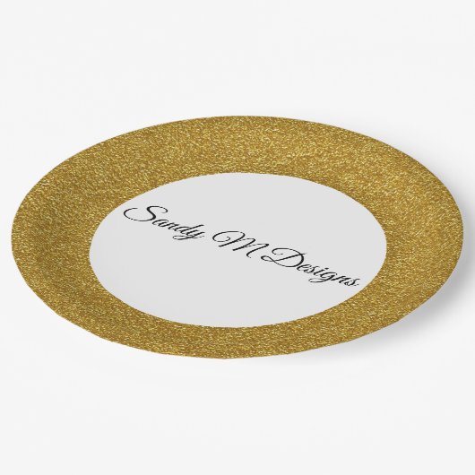 パーソナライズ金ゴールドグリッターフレーム画像あなたの名前Squ ペーパープレート (アングル)