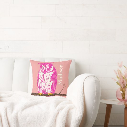 パーソナライズ黄ピーチピンクの赤ちゃん女の子かわいいフクロウ クッション (ソファ)