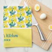パーソナライズ黄色の水仙の花柄 キッチンタオル (四つ折り)