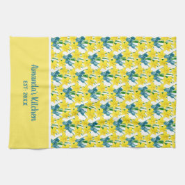 パーソナライズ黄色の水仙の花柄 キッチンタオル