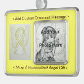 パーソナライズ黄認識度リボンエンジェルオーナメント シルバープレートフレームオーナメント (左)