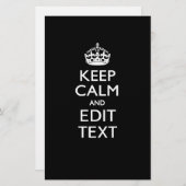 パーソナライズ黒のあなたの文字を持つために平静を保って下さい 便箋 (正面/裏面)