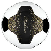 パーソナライズ黒金ゴールドヒョウ印刷グリッター女の子 サッカーボール (回転)