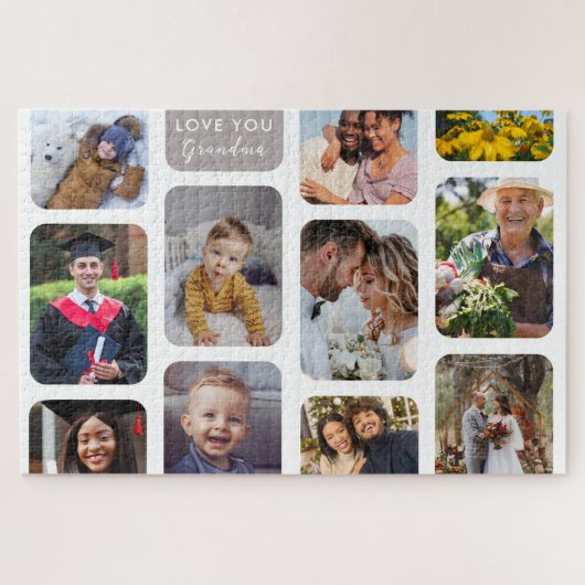 パーソナライズ11写真モダンシックな愛おばあちゃん ジグソーパズル (横)