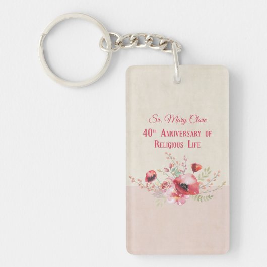 パーソナライズ40周年記念の修道女、ピンクと キーホルダー (正面)