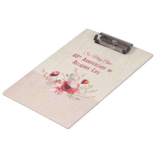 パーソナライズ40周年記念の修道女、ピンクと クリップボード (アングル)