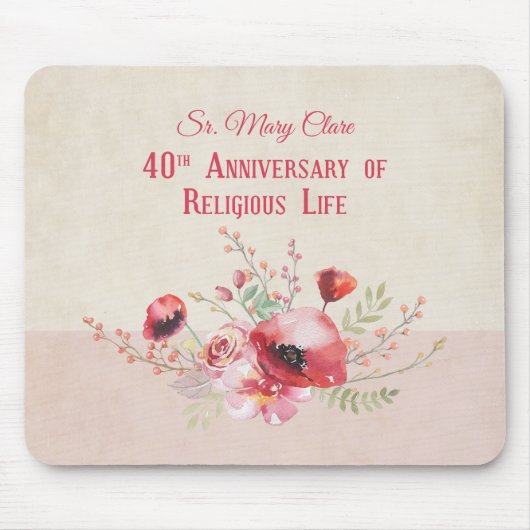 パーソナライズ40周年記念の修道女、ピンクと マウスパッド (正面)