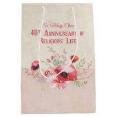 パーソナライズ40周年記念の修道女、ピンクと ミディアムペーパーバッグ (正面)