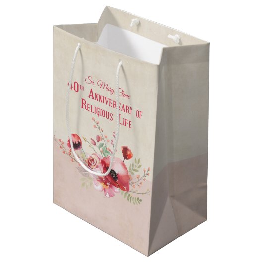 パーソナライズ40周年記念の修道女、ピンクと ミディアムペーパーバッグ (正面アングル)