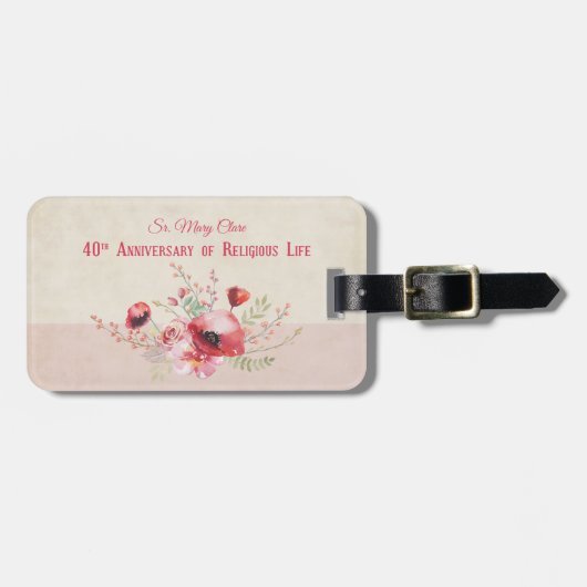 パーソナライズ40周年記念の修道女、ピンクと ラゲッジタグ (正面横)