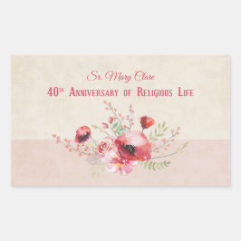 パーソナライズ40周年記念の修道女、ピンクと 長方形シール
