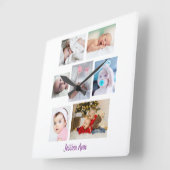 パーソナライズ7ベビーの写真と名前、白 スクエア壁時計 (傾斜)