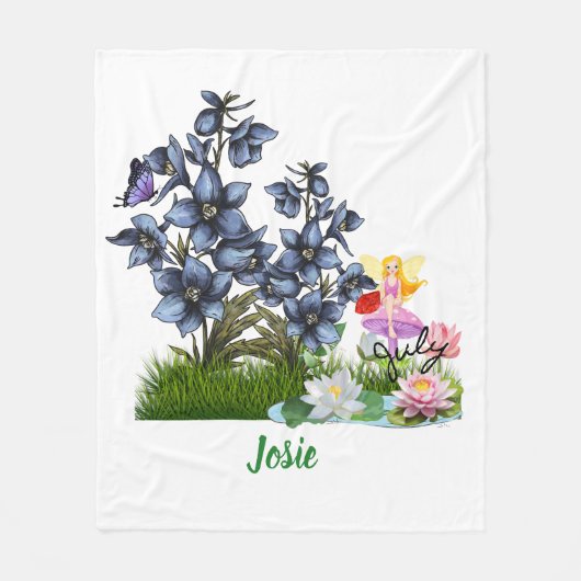 パーソナライズ7月誕生花と石 フリースブランケット (正面)