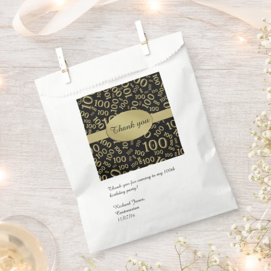 パーソナライズ:ありがとう100th誕生日パーティーテーマ フェイバーバッグ (クリップ留めされた状態)