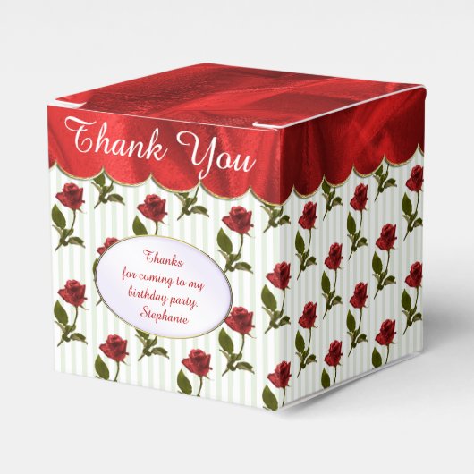 パーソナライズ：ありがとう – 赤いバラのパターン フェイバーボックス (正面サイド)