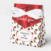 パーソナライズ：ありがとう – 赤いバラのパターン フェイバーボックス (正面サイド)