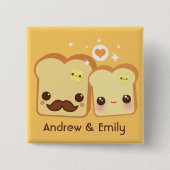 パーソナライズ-かわいいのかわいいトーストのカップル 缶バッジ (正面)