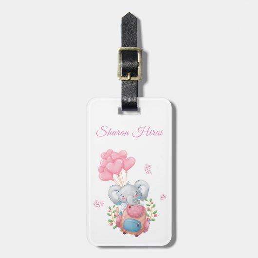 パーソナライズ |かわいいピンク象のラゲッジタグ ラゲッジタグ (正面縦)