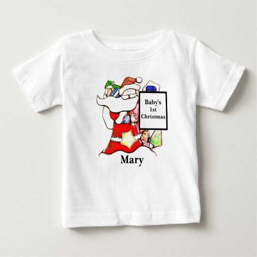 パーソナライズ – かわいいベビーの最初のクリスマスサンタ ベビーTシャツ (正面)