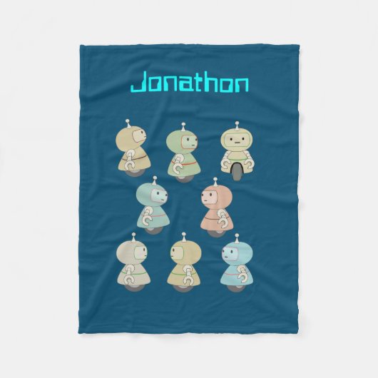 パーソナライズ – かわいいロボットイラストレーション フリースブランケット (正面)