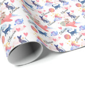 パーソナライズ かわいい牛 宇宙 猫 月 幻想的 ラッピングペーパー (ロールコーナー)