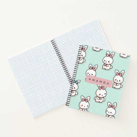 パーソナライズ かわいい パステル うさぎ柄 ノートブック (内部)